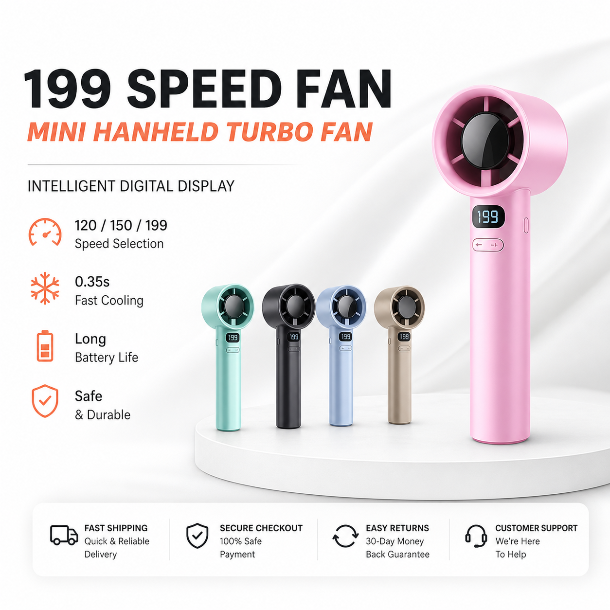 Ultra Powerful 199 Speed Handheld Fan – Fast Cooling Mini Portable Fan