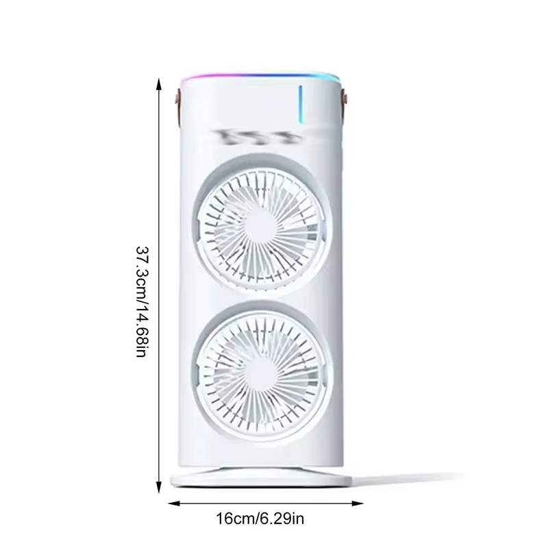 3 in 1 Double Head Mist Spray Fan Portable USB Rechargeable Air Cooler Fan with LED Light Humidifier for Outdoor House Travel