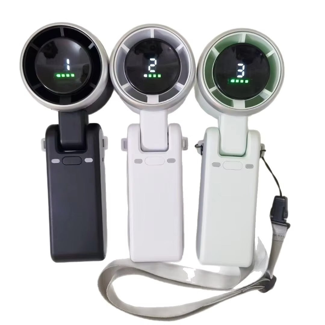 Popular Mini High-Speed Handheld Turbo Fan Smart Digital Display Wearable Personal Desk Neck Fan with Five Wind Speeds